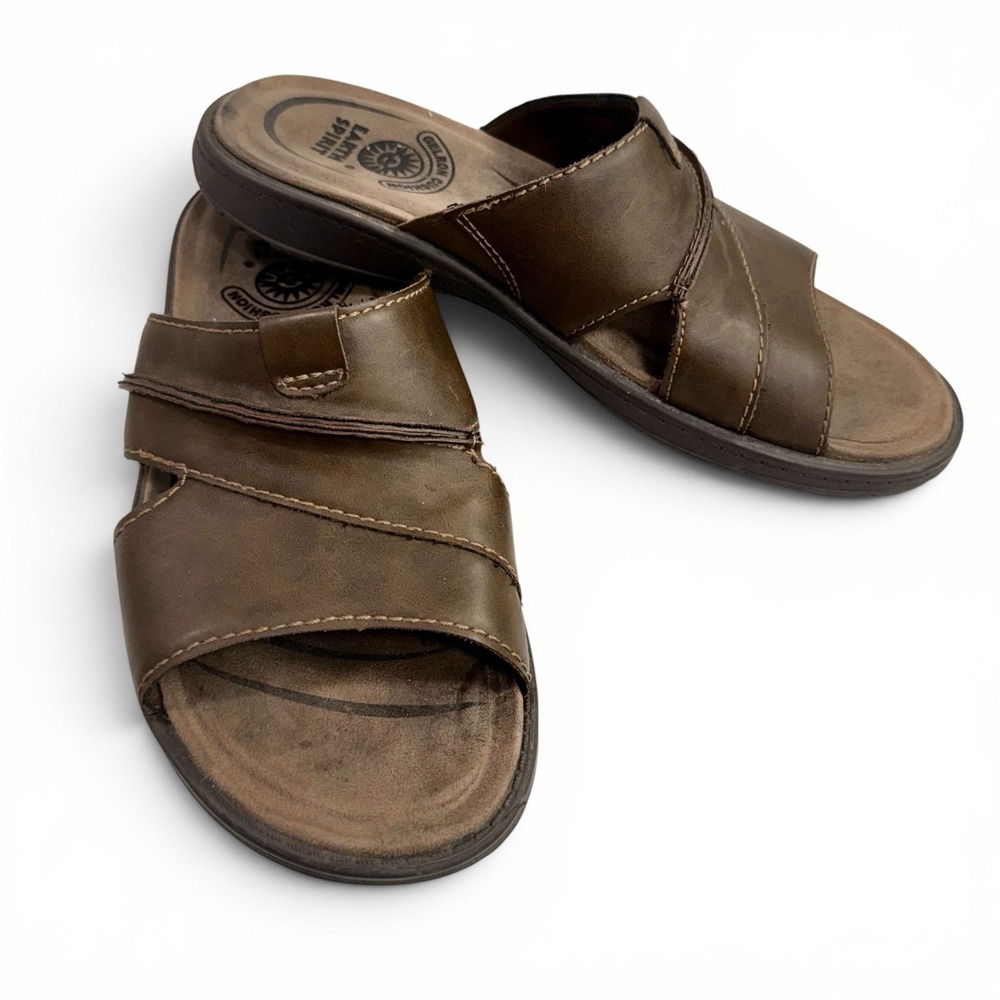 Earth Spirit Mens Brown Faux Leather Gelron Cushion Slip On Slide Sandals Sz 11